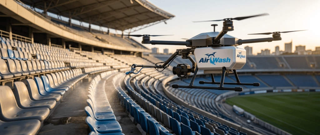 dezynfekcja dronem stadionu sportowego